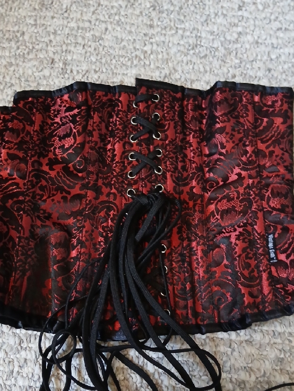 AUTHENTIC Red and Black Floral Brocade Underbust Corset - Picture 7 of 8